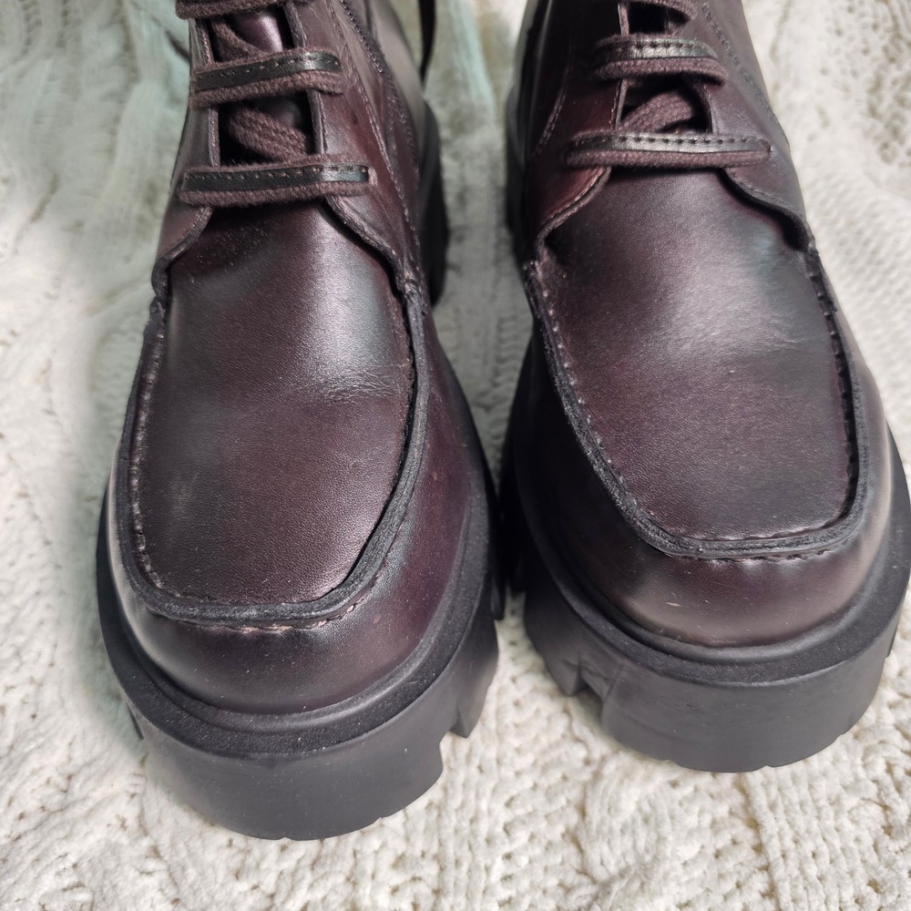 Free People Jones Lace Up Mid Calf Boots Platform Burgundy Leather Womens 9 NEW - Picture 6 of 12